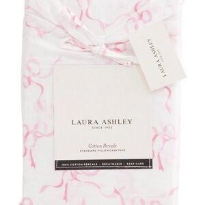 Laura Ashley ~ Standard Pillowcase Pair 🎀 Pink Trailing Bows ~ 21” x 32”